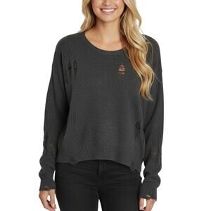 One Grey Day Carter Gray Merino Wool Shredded Pullover Women Small NWT